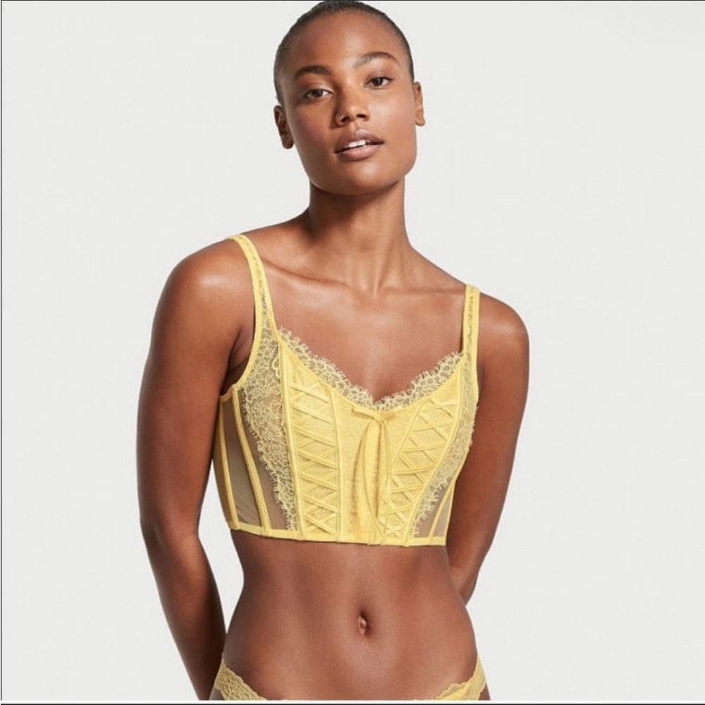 Victoria's Secret Corset Bustier Dream Angels Lemon Yellow Unlined Lace-Up Top